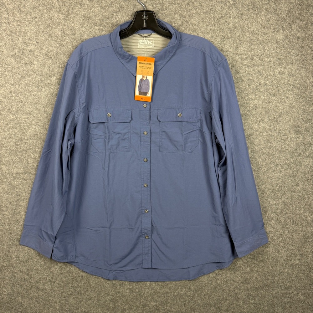 Eddie Bauer Womens Mountain Ripstop Long Sleeve Top Blue XXL UPF 50+ New